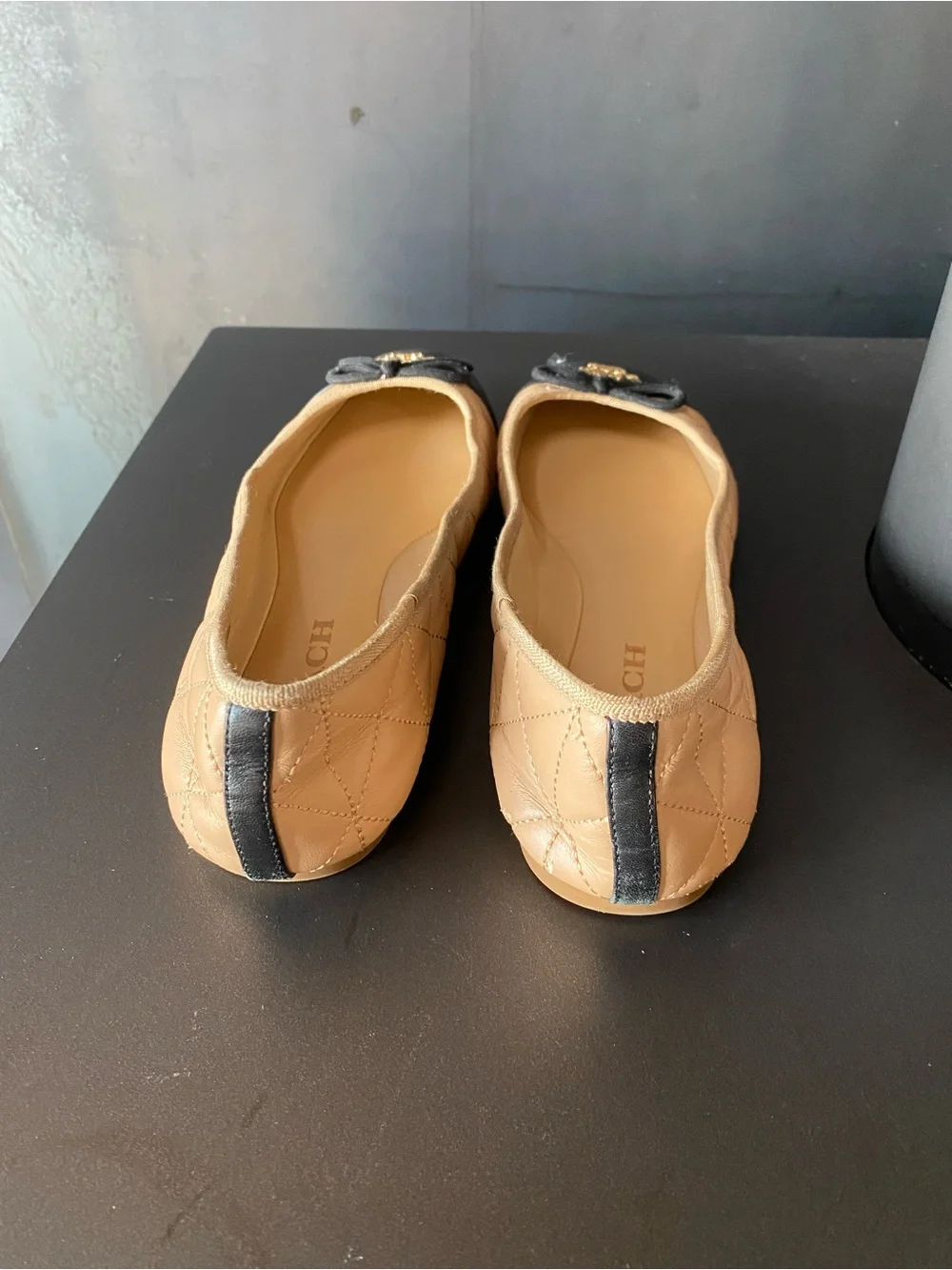 Coach ‘Allyson’ Quilted Leather Ballet Flats in Beechwood/Black